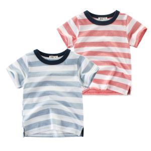 เสื้อยืดลายทางสำหรับเด็กผู้ชายเสื้อยืดผ้าฝ้ายปักเสื้อผ้าเด็กผู้ชายเสื้อแขนสั้นเด็ก