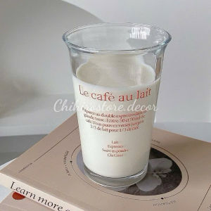 Ly cốc thuỷ tinh trong suốt miệng loe hoạ tiết in chữ phong cách Hàn Quốc 350ml - Chihirostore.decor