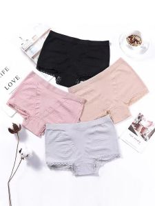 Women Seamless Panties: High-Elastic Lace Edged Cotton Belly Mid-Waist Abdomen Hips Panties