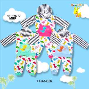 Babysmart - Setelan Kaos Oblong Bayi / Anak Lengan PANJANG+Hoodie Motif SALUR DINO SPT 1067 MOMS GIFT umur 0 - 12 bulan