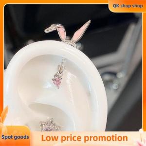 ✨QK shop✨ 1Pcs Cats Ear Shaped Flash Zircon Heart Cross Pendant Ear Bone Nail Earring For Women Trendy Body Piercing Accessories