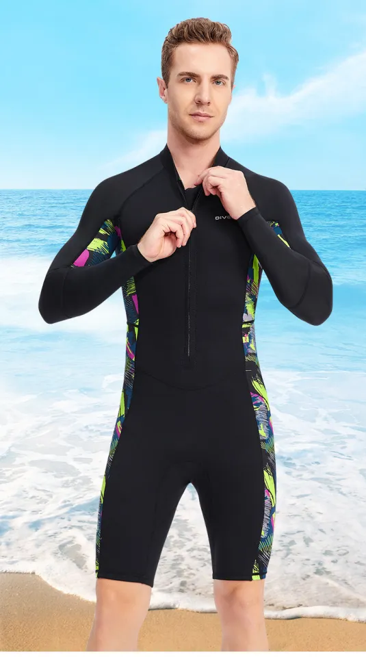 Mens Wetsuits One Piece Thermal Swimsuit Half Sleeve Wet Suits