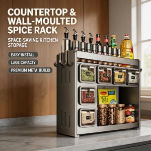 Kitchen Spice Shelf Wall-mounted Spice Storage Rack No Punching Required Storage Shelf Kitchen Seasoning Organizer Holder