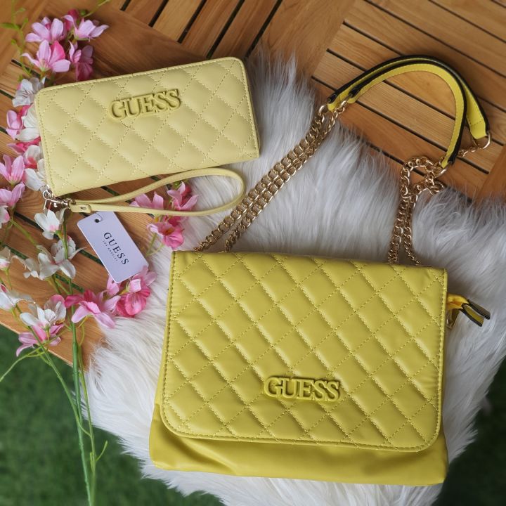 Guess Elliana Quilted Convertible Faux Leather Crossbody Bag with Elliana Quilted Wallet Yellow Lazada PH