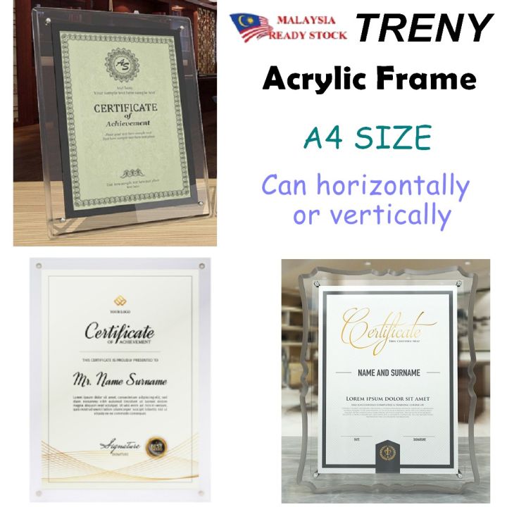 TRENY A4 Wall Mounted Clear Acrylic Paper Photo/Certificate Frame with
