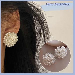 Ditur Gentle White Flower Stud Earrings High-end Feeling Ear Clip For Women Temperament Wedding Party Jewelry Accessories Gifts