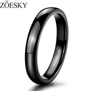 ZOESKY 4mm Black Titanium Ring Dome High Polished Wedding Band Size 3.5-14.5