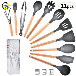 RT82 Kitchen Utensil Silicone wood 11pcs Set Peralatan Dapur Masak Sendok Set Alat Masak HC777