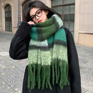 HAF0083 Thick Winter Scarves Soft Thermal Checked Neck Wraps Fringed Stoles Washable Tassel Shawls Daily Wear