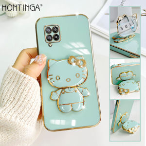 Hontinga Casing Case For Samsung Galaxy A16 A06 A35 A55 5G A15 M54 A05 A05S A25 A50S A50 A51 A52S 5G A52 5G A53 5G A42 5G 4G Case With Hello Kitty Stand Fashion Solid Color Luxury Soft TPU Square Phone Case Casing Anti Gores Rubber Cases For Girls