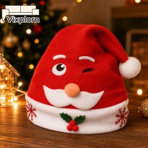 Vixplorn Christmas Hat Non Woven Santa Claus Antler Red Cap For Kids Adults Holiday Party Cosplay Gift