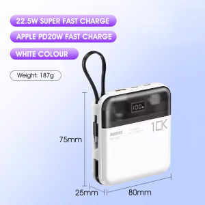 HXR Remax 10000 20000mAh 22.5W Fast Charging Mobile Powerbank Ultra Compact Quick Charge Built-in Cable External Digital Display Mini Slim Portable Charger 充电宝