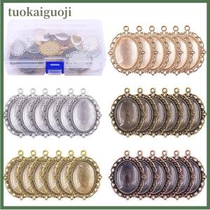 tuokaiguoji 60Pcs 5 colors Round Pendant Trays Glass Cabochon Crafting DIY Jewelry Making