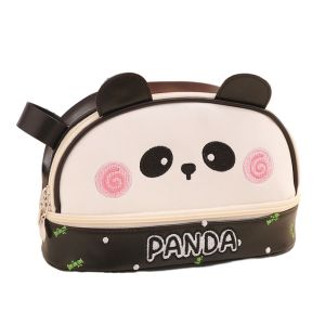 LEIFNYDI Waterproof Cute PU Pencil Bag Large Capacity PU Makeup Bag Cartoon Panda Kitten Pen Bag Student Supplies