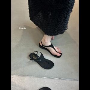 [Free Shipping] Flat-Soled Retro Vacation-Style Flip-Flop Sandals 2026 New Summer Black Versatile Beach Roman Shoes