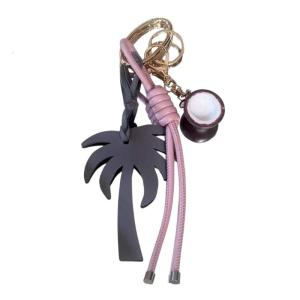 Tropical Coconut Tree Keychain Bag Charm Feature Alloy And Leather Rope Detail For Beach Travel Accessories