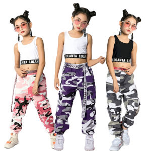 Lolanta Kids Girls Hip Hop Street Dance Solo Clothes Crop Top Vest Or Pants Childrens Jogger Sport Pants Rock Style Jazz Performance Wear 4-16 Years
