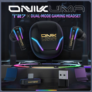 Onikuma T27 Wireless Earphones Dual Mode 2.4G Wireless Gaming Headsets Buetooth Earbuds ENC Noise Reduction Touch Control Headphone with Charging Box