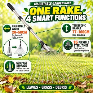 Adjustable Telescopic Grass Rake 15-Teeth 82-158cm Iron Rake Rake For Gardening Rake For Leaves kalaykay ng damo with handle grass rake for garden with handle rake with handle rake for leaves garden rake gardening tools