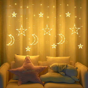 Dây đèn rèm Trăng Sao Noel may mắn trang trí TẾT trang trí giáng sinh có chế độ nháy nhiều màu sắc