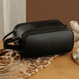 STARGOODS PU Leather Multifunctional Makeup Bag Double Zipper Large Capacity Toiletries Storage Bag Space Saving Easy Access Cosmetic Handbag For Women