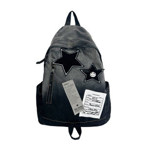 AE New original gradient denim star backpack for middle and high school students vintage-style school bag versatile travel backpack