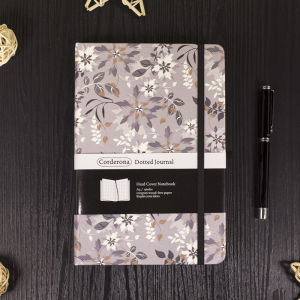 Sổ lòe chấm hoa văn màu xám A5 bìa cứng dày 160gsm có dây chun phong cách Journal