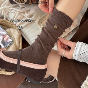 520YOSWI Cotton Blend Cotton Slouch Socks Bow Button Seamless Toe Mid-calf Knit Socks Durable Breathable Ballet Winter Socks Winter Layering