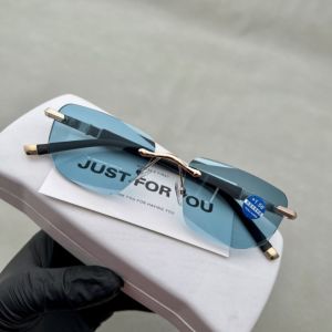 NMW Blue Lens UV Protection Sunglasses Shades for Men Driving Polarized Square Rimless TR90 Summer Anti Glare Eyeglasses Vintage Fashion Travel Accessories Original 994