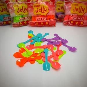 Sendok Jelly Tip Top Warna / Bening anti patah sendok plastik puding kecil sendok es cream isi 100 pcs