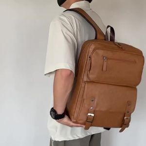1107 Túi Nam Mẫu Mới PU Ba Lô Da Ba Lô Nam Công Sở Thoải Mái Túi Du Lịch Dung Tích Lớn 15.6 Túi Máy Tính Inch