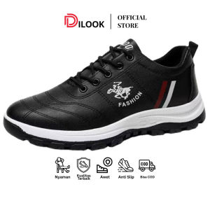 DILOOK S035 Sepatu Sneakers Pria Hitam Sepatu Olahraga Cowok Sepatu Lari Sekolah Casual