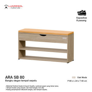 LUNARSOL Rak Sepatu Bangku Minimalis | Shoe Bench Pintu Flip & Laci Lebar 80 CM ARA SB 80