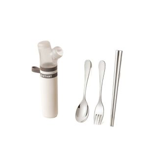 538TD Stainless Steel Spoon and Chopstick Set with Storage Case Spoon Fork Creative Scallion Shape Cutlery Storage Box for Home