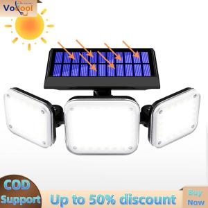 【Vodool Auto Center】 112 LED Super Bright Solar Wall Light 3 Heads Flood Light for Garage Yard Porch