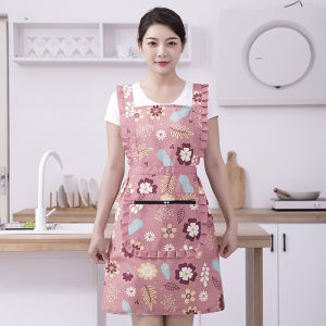 ผ้ากันเปื้อนสไตล์เจ้าหญิงเกาหลีสุดอินเทรนด์ ลูกไม้ใบใหญ่ผ้าแคนวาสระดับไฮเอนด์ พร้อมกระเป๋ามีซิปขนาดใหญ่ สำหรับใช้ในบ้านและรับประทานอาหาร ห้องครัว ร้านอาหาร คาเฟ่ พร้อมส่งทันทีจากกรุงเทพฯ