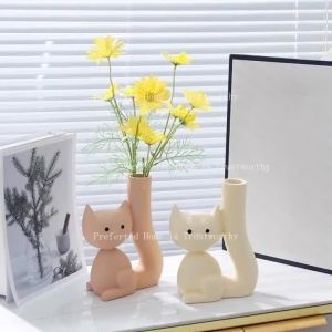 ZZSA Cute Cat Flower Vase Decoration for Home Living Room Decoration Z4K2H