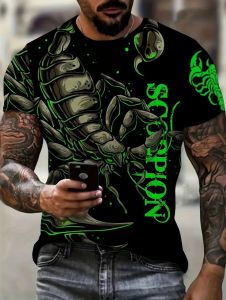 Mens Full-Body 3D Scorpion Print T-Shirt Summer Short Sleeve Round Neck Tops Harajuku Streetwear Personality Fit Mens T-Shirts