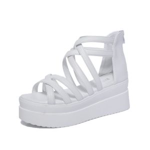 [Free Shipping] Trendy Summer Criss-Cross Strap Open-Toe WomenS Sandals Platform-Soled Thick-Soled High-Heeled Roman Sandals Casual WomenS Sandals For Students