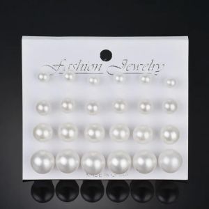 Pearl Stud Earrings Set 12 Pairs Multiple Sizes White Beige Classic Elegant Earrings for Women Girls Daily Wear Office School Party Wedding Gift