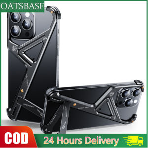OATSBASF Metal Magnetic Geometry Phone Case with Stand for 16Pro Max /16 Pro/15 Pro max/14 13 12 Pro Max Lens ProtectionHollow Heat Dissipation