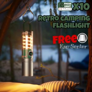 Senter Zoom X10 LED XHP50 800Lumen+200Lumen Teleskopic Super Terang Tahan Air Camping Outdoor Kemah FHLC