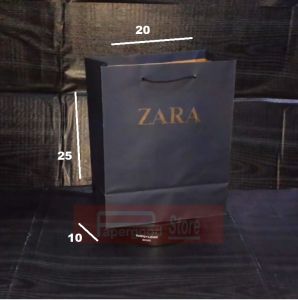 Paper bag Zara biru centre premium 20 x 25 x 10 small
