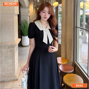 Đầm thiết kế BEMINE cổ chữ V phối tơ in bi dáng chữ A phù hợp đi làm-B686