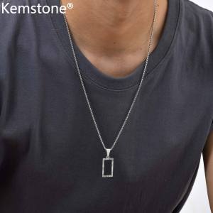 Kemstone thép không gỉ Retro Vuông hình học Mặt dây Acrylic Vòng cổ cho nam giới vàng và bạc