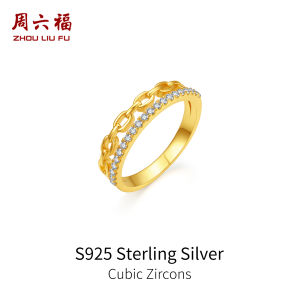 ZHOU LIU FU 周六福 S925 Sterling Silver Cubic Zirconia Ring Geometric Stackable Jewelry Hypoallergenic Minimalist Statement Ring for Women J0213995 12/14/16