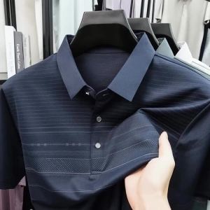 Summer Classic Polo For Men Formal Mature Business Men Polo Tee Graphic Striped Cool Anti-Wrinkle Father Gift Daily Golf Short Sleeve Shirt Men