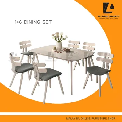 DL Home Concept Premium Solid Wood 1+4+Bench Chair / 1+6 Dining Set / Meja Makan Murah