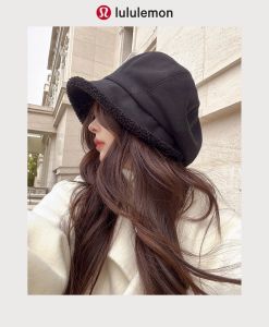 Lulu Original Version LULU Autumn and winter lamb wool lined double-sided reversible fisherman hat beret and thickened baseball cap