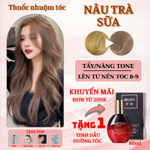Thuốc nhuộm tóc màu Nâu Trà Sữa - Cần tẩy / Nhuộm tóc tiện lợi tại nhà - Tặng kèm oxi trợ nhuộm